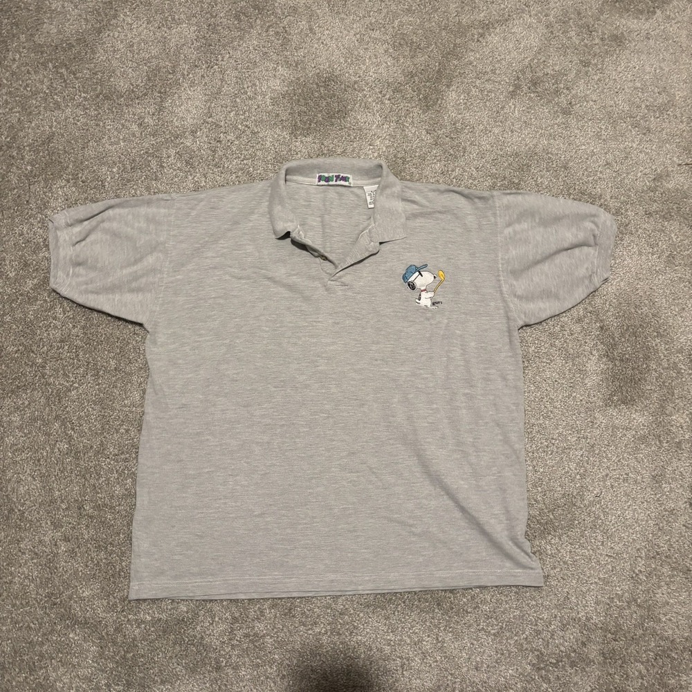 Vintage Toon Time Men's Polo Shirt Snoopy Size L Gray Embroidered